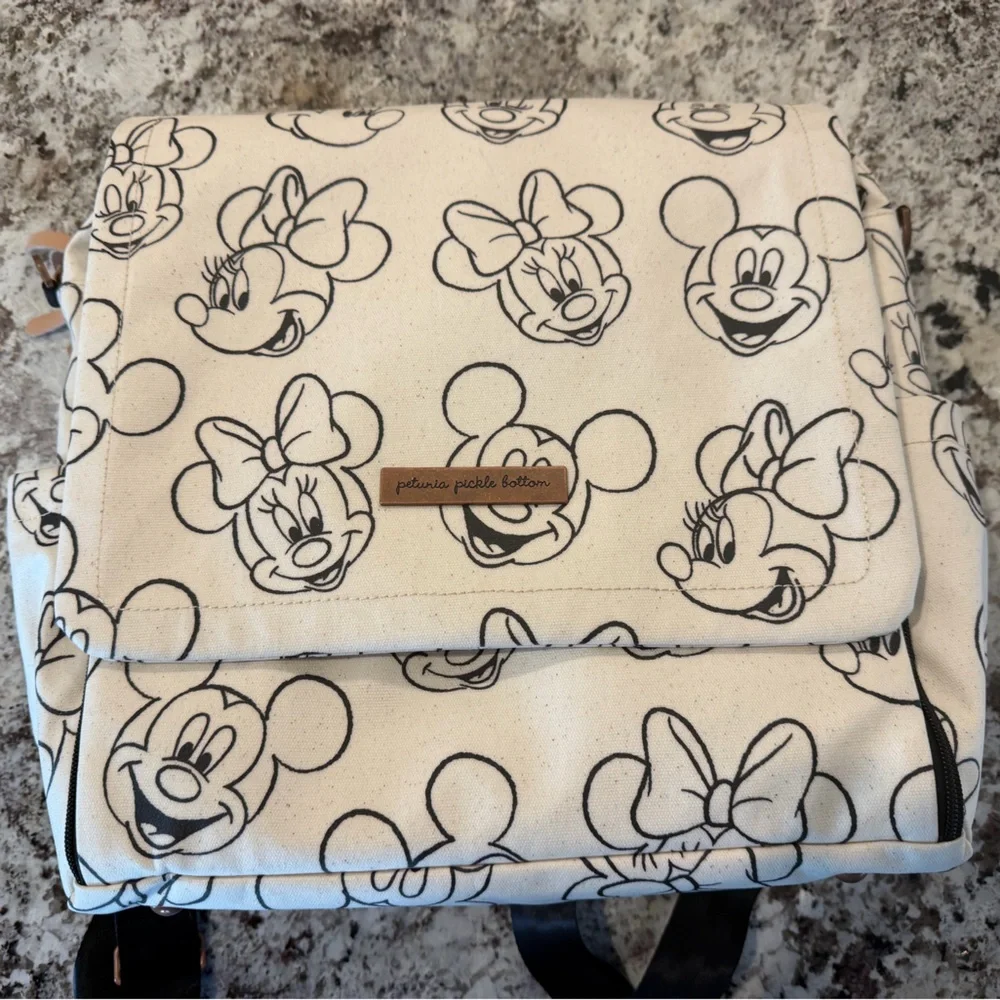 Petunia Pickle Bottom Mickey & Minnie Cream Canvas Baby Bag